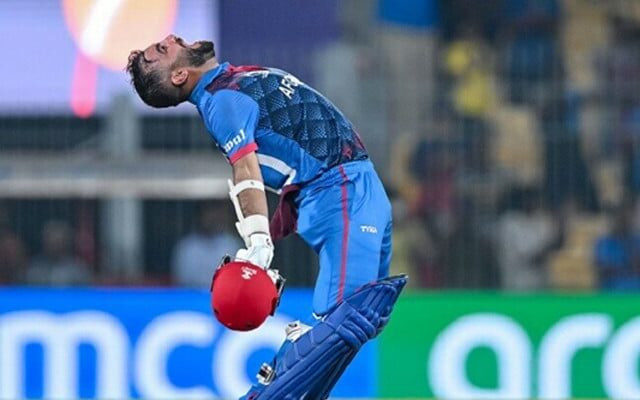 afghanistan s captain hashmatullah shahidi celebrates after winning the 2023 icc men s cricket world cup one day international odi match between pakistan and afghanistan at the ma chidambaram stadium in chennai on october 23 2023 photo afp