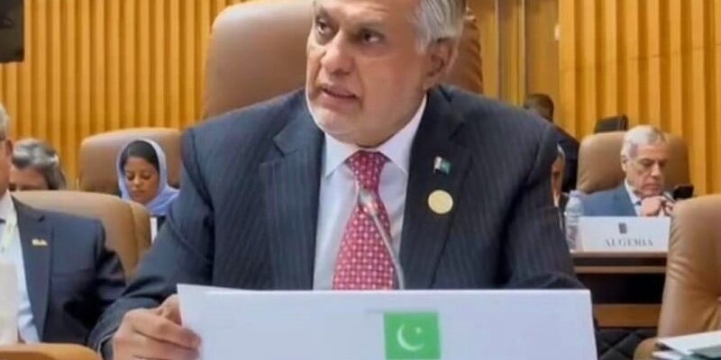 deputy prime minister and foreign minister senator ishaq dar addressing the 15th oic islamic summit conference in banjul on may 5 2024 photo pid