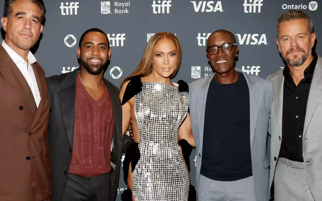 bobby cannavale jharrel jerome jennifer lopez don cheadle and matt damon at the unstoppable premiere at the toronto international film festival on sept 6 2024 photo monica schipper