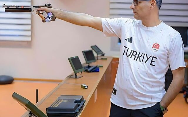 silver medalist at the paris 2024 olympic games turkish shooter yusuf dikec poses for a photograph while training in ankara in this file photo from august 9 photo