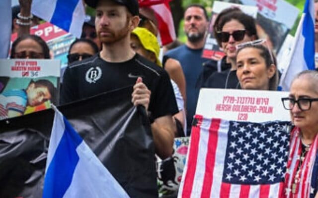 a rally calling for the release of israelis held kidnapped by hamas terrorists in gaza at central park in new york city on september 1 2024 photo times of israel